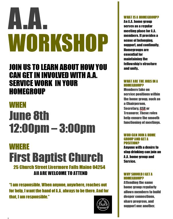 A.A. Workshop on service work in your homegroup